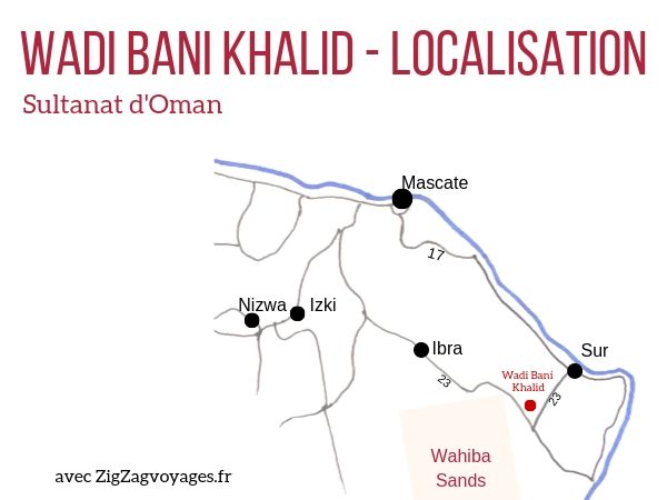 Localistion Wadi Bani Khalid carte Oman voyage