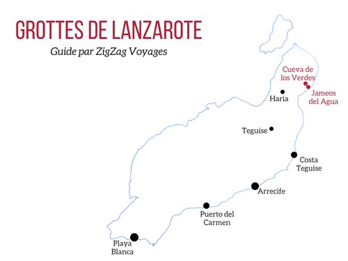 Grottes Lanzarote carte - Cueva de los verdes Jameos del Agua