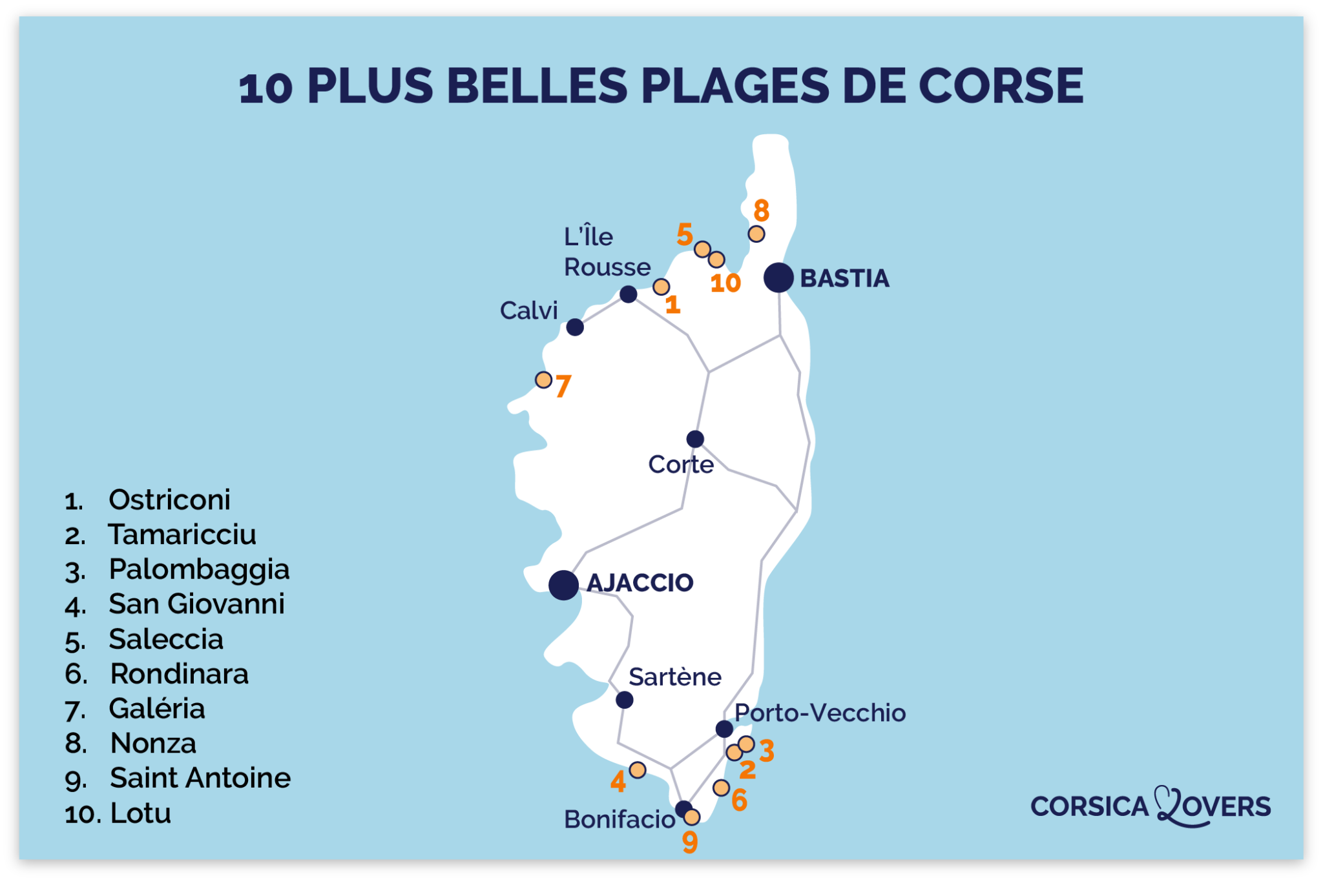 les plus belles plages de Corse Carte