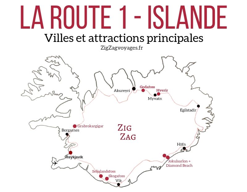 Carte Route 1 Islande
