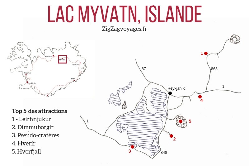 carte lac Myvatn Islande lieux interet