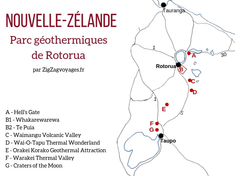 parcs geothermiques Rotorua attractions Map