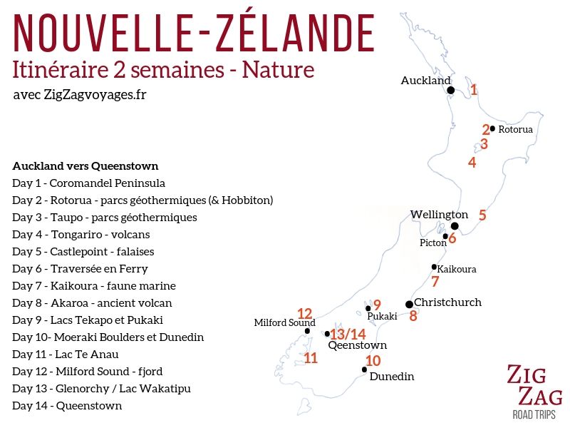 itineraire Nouvelle Zelande carte