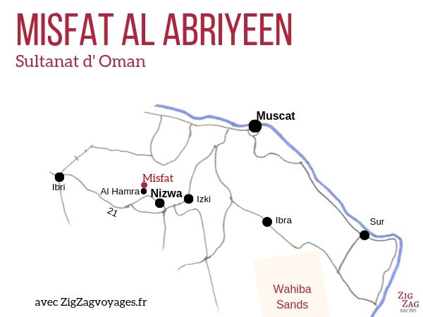 carte Misfat al Abriyeen Oman localisation