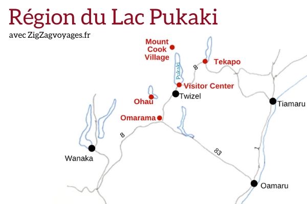 Nouvelle Zelande Lac Pukaki Carte