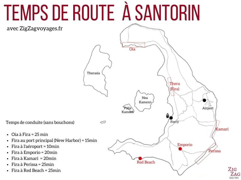 Conduire a Santorin carte temps de route