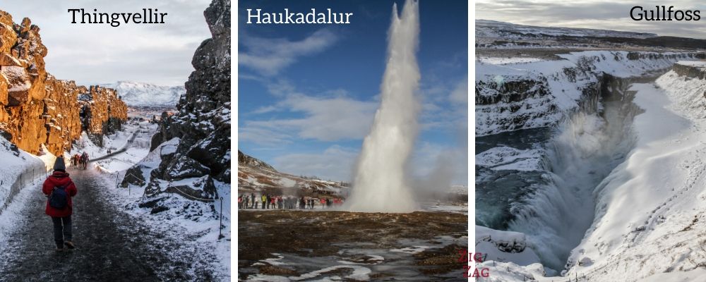 Lieux principaux du Cercle d'or en Islande en hiver