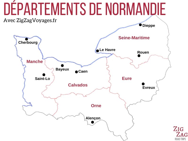Regions départements Normandie carte
