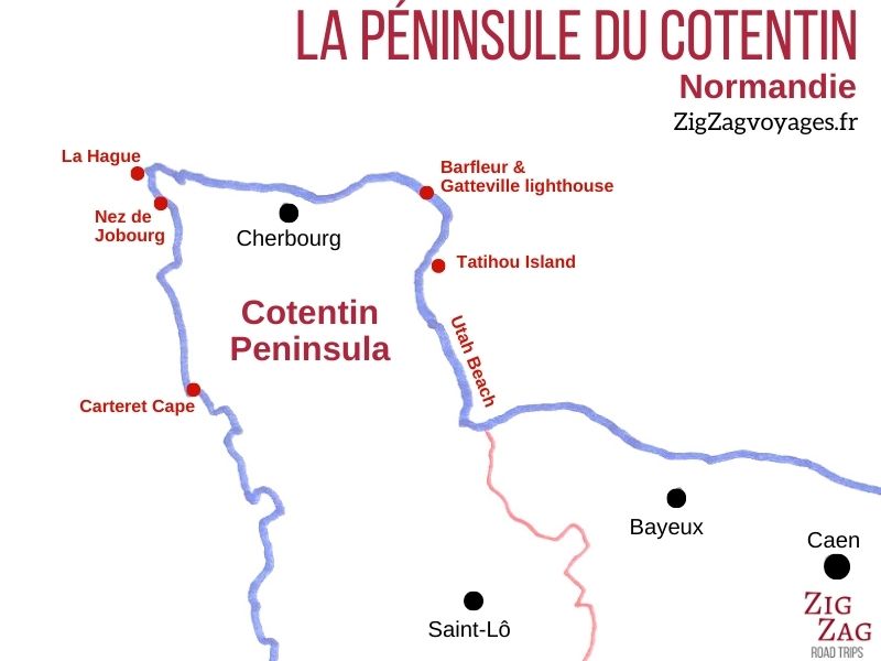 Peninsule cotentin carte Normandie