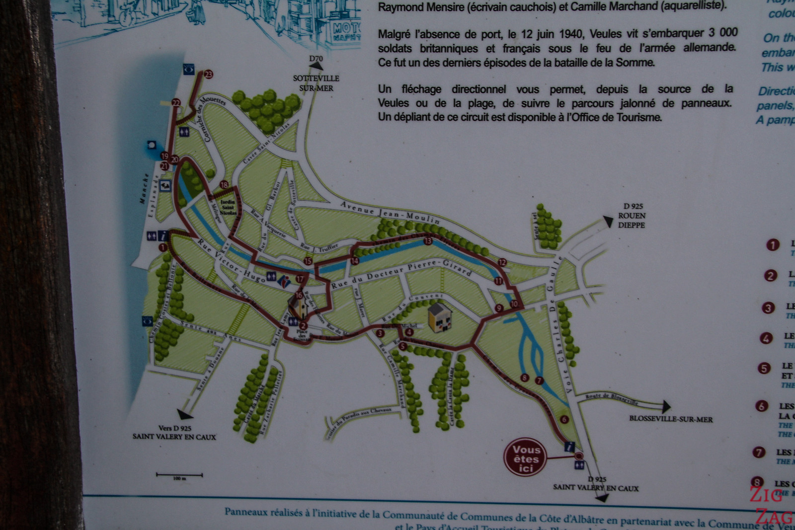 Map of the river walk in Veules-Les-Roses
