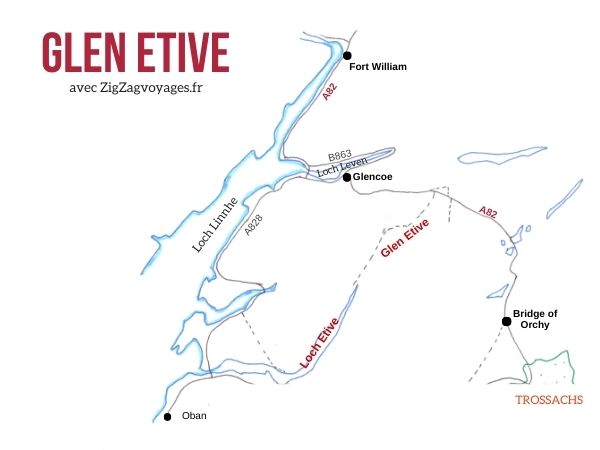 Carte Glen Etive Ecosse Loch Etive