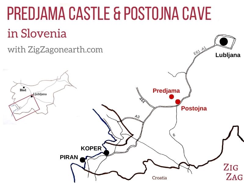Carte chateau Predjama Grottes Postojna Slovenie
