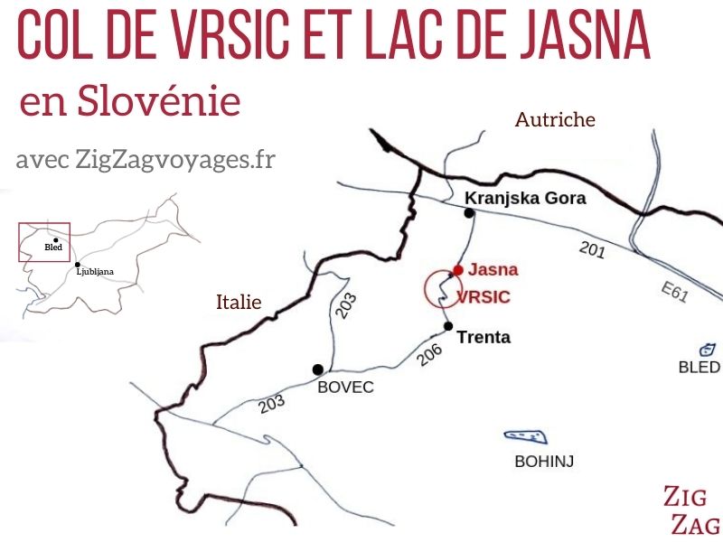 Carte col vrsic lac jasna localisation slovenie