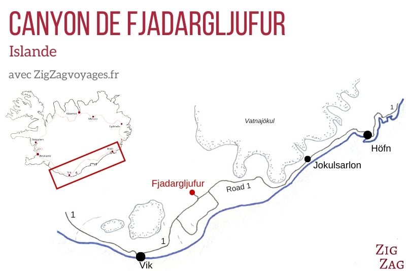 Canyon Fjadargljufur Islande carte localisation