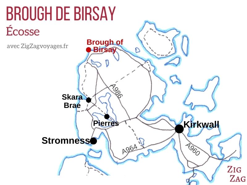 Carte Broch de Birsay Orcades localisation