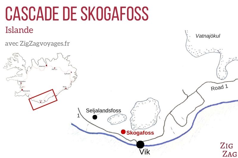 Carte Cascade Skogafoss en Islande