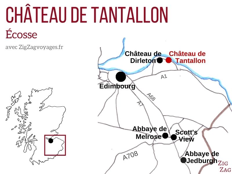 Carte Château de Tantallon Castle Écosse