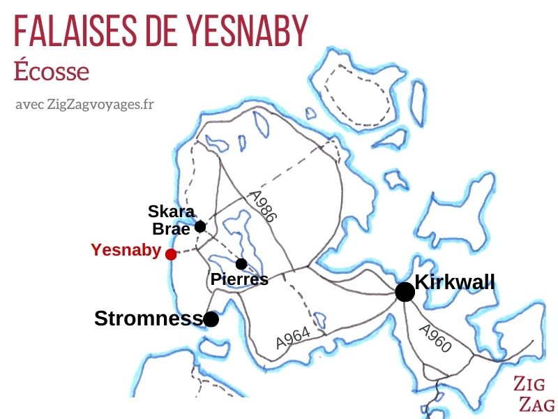 Carte Falaises Yesnaby Orcades localisation