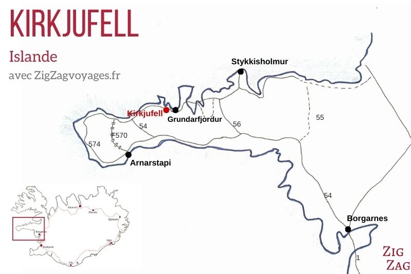 Carte Kirkjufell Islande Peninsule Snaefellsnes
