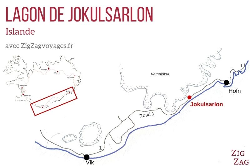 Carte Lagon de Jokulsarlon en Islande