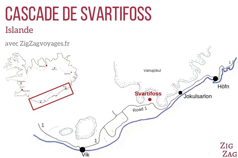 Carte cascade de Svartifoss en Islande
