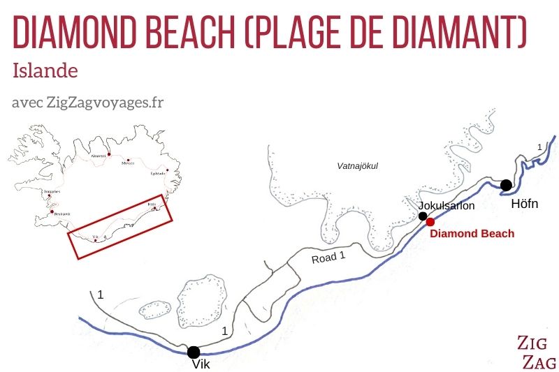 Plage Diamant Carte Diamond Beach Islande