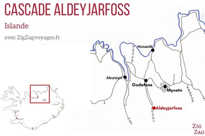 Carte Aldeyjarfoss cascade Islande