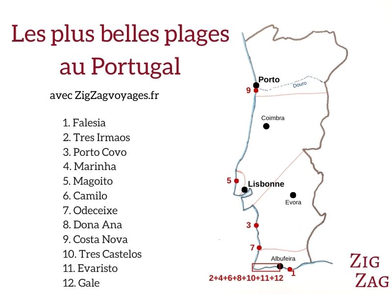 Les plus belles plages au Portugal carte