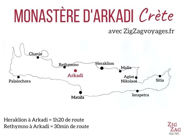 Localisation Monastère Arkadi Crète Carte