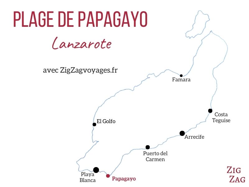 Plage de Papagayo Lanzarote carte localisation