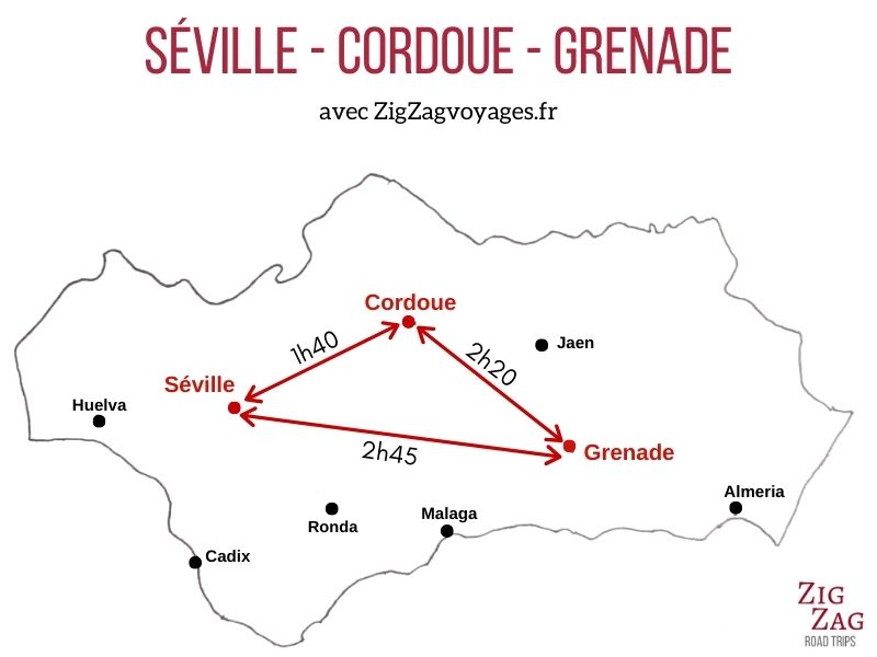 Seville vs Cordoue vs Grenade andalousie carte
