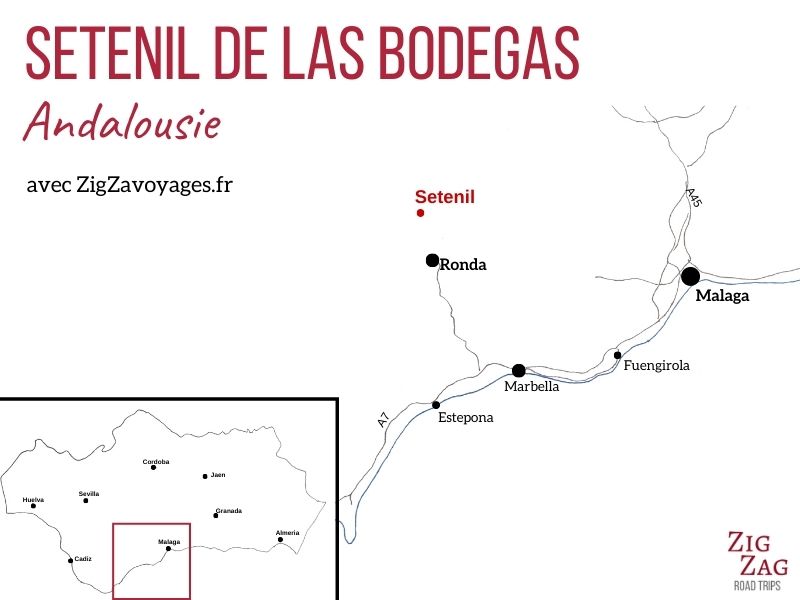 village Setenil de las Bodegas Andalousie carte localisation