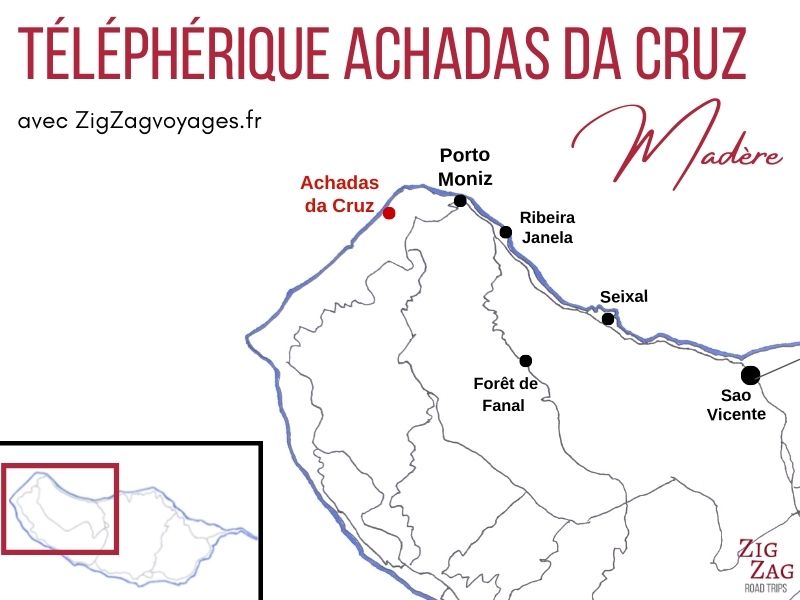 Carte Achadas da Cruz telepherique Madeira localisation