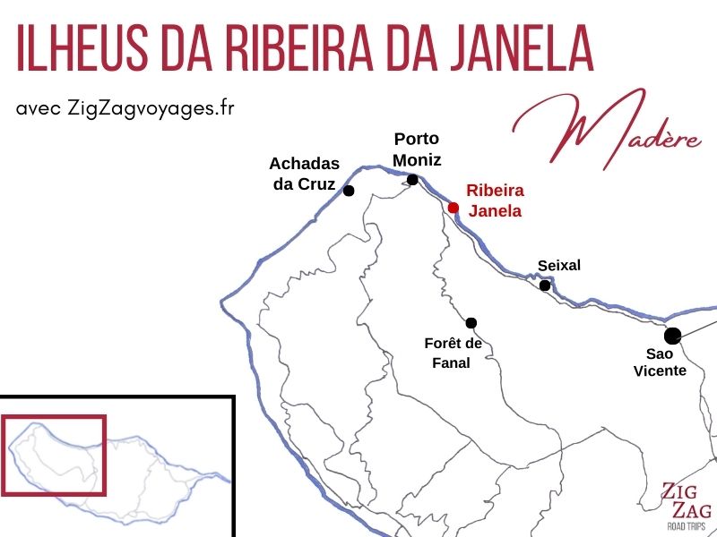 Carte Ilheus Ribeira da Janela Madere localisation
