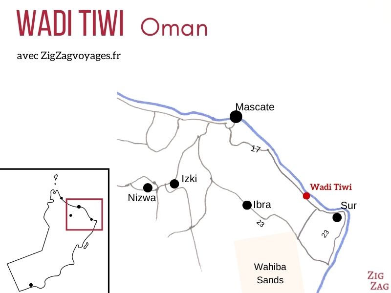 Carte Wadi Tiwi Oman localisation