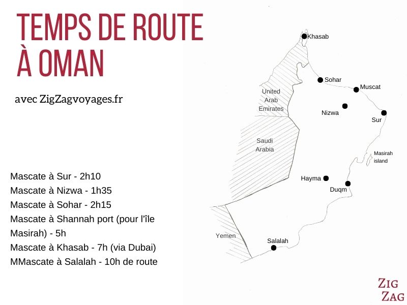 Temps de route Oman Road trip conseil