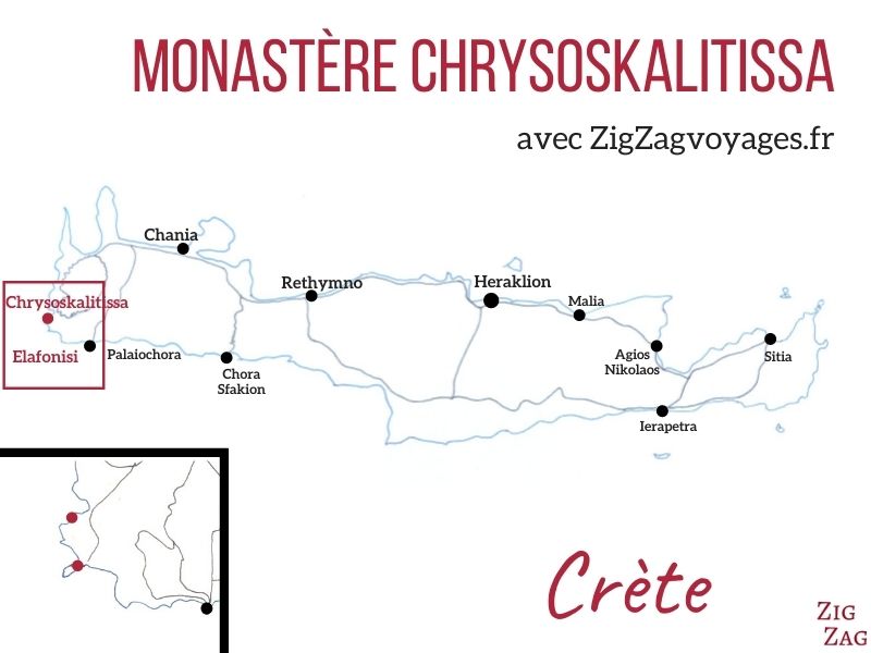 Carte Monastere Chrysoskalitissa Crete localisation
