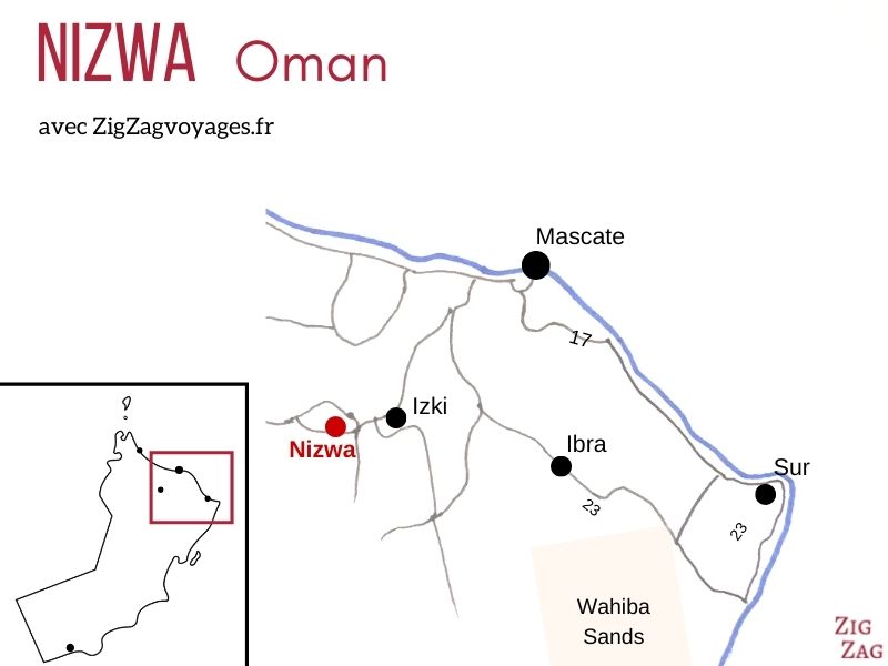 Carte Nizwa Oman localisation