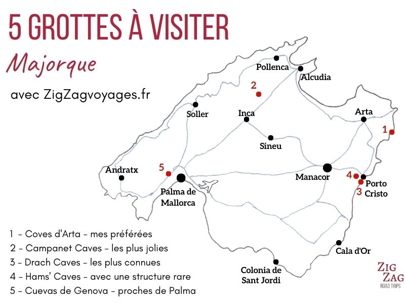 Visiter Grottes Majorque Carte