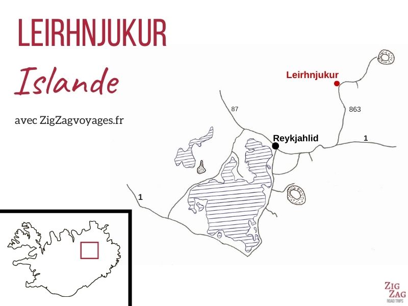 Carte Leirhnjukur Islande champs de lave