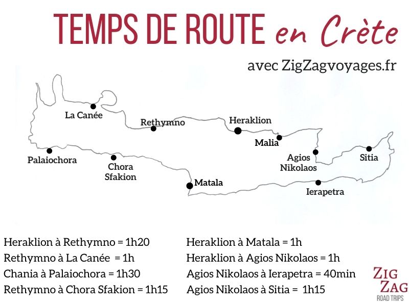 Temps de route Crete carte