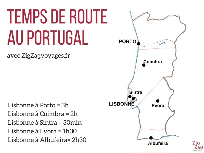 Temps de route Portugal carte