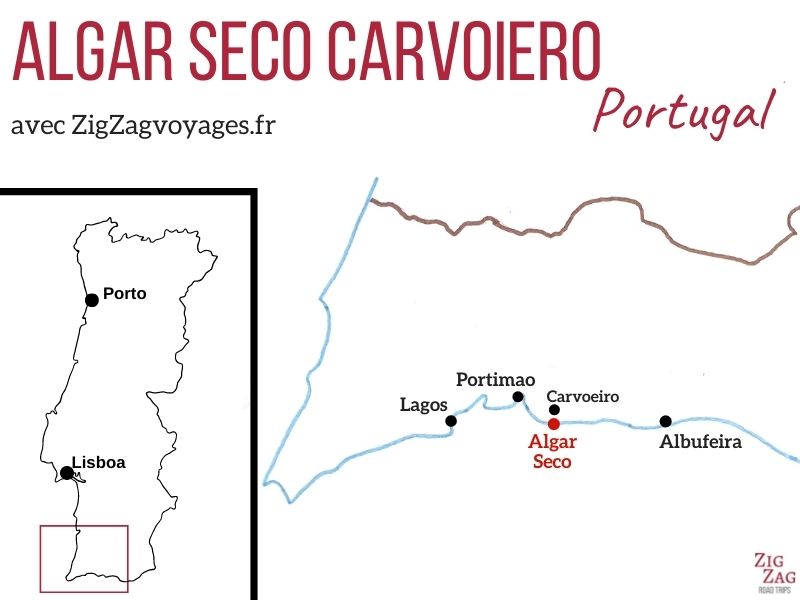 Localisation Algar Seco Carvoeiro Algarve Portugal Carte