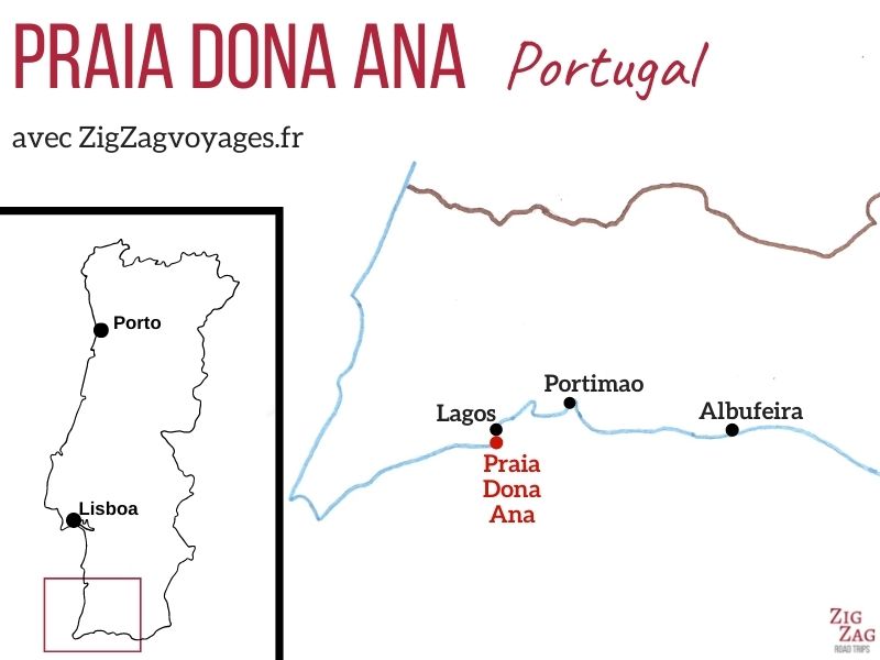 Localisation Praia Dona Ana Algarve Portugal Carte