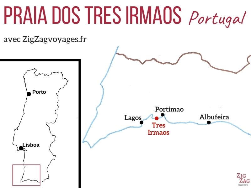 Localisation Praia dos Tres Irmaos Algarve Portugal Carte