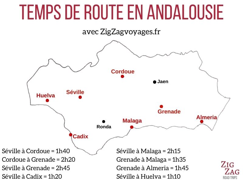 temps de route Andalousie Carte
