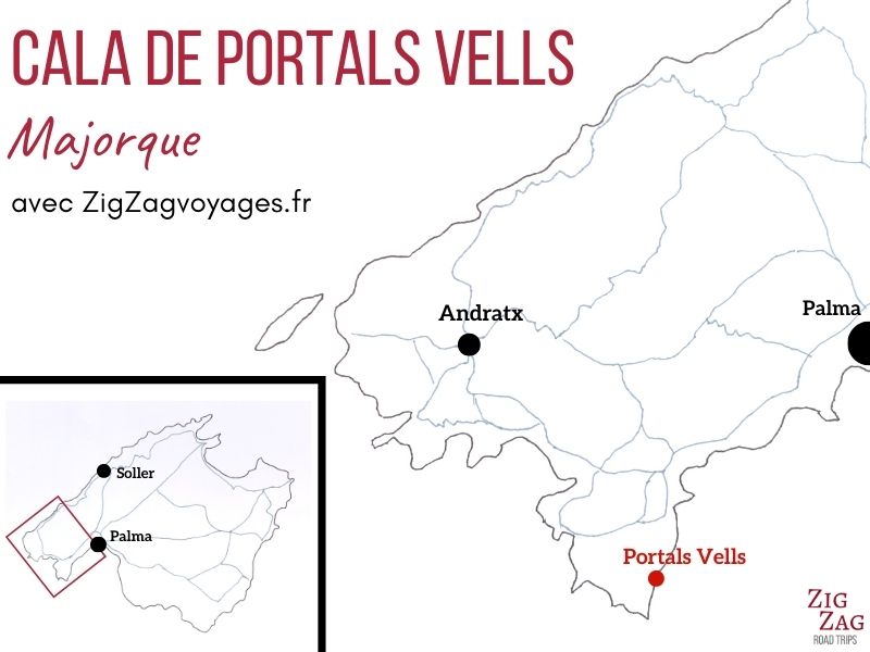 Grotte plages Cala Portals Vells Majorque Carte