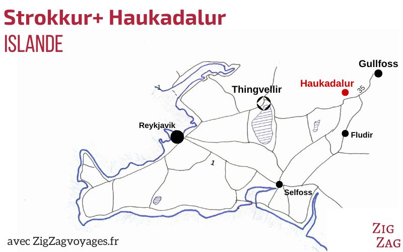 Carte Strokkur Haukadalur Islande