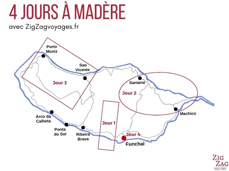 Carte 4 jours a Madere voyage