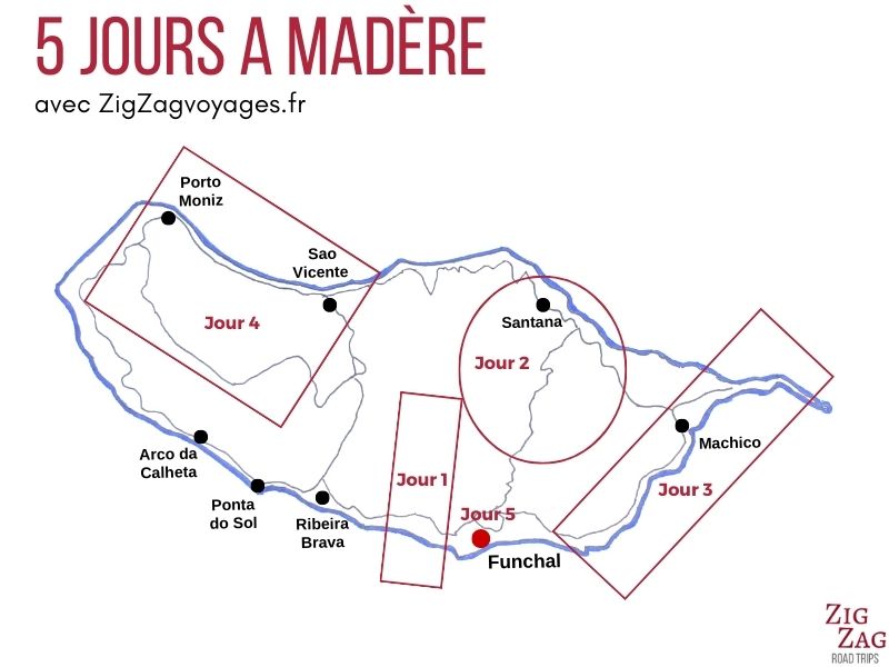 Carte 5 jours a Madere programme voyage